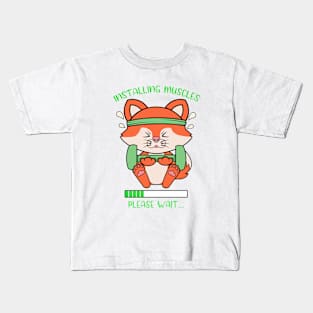 Installing muscles, cute fox Kids T-Shirt